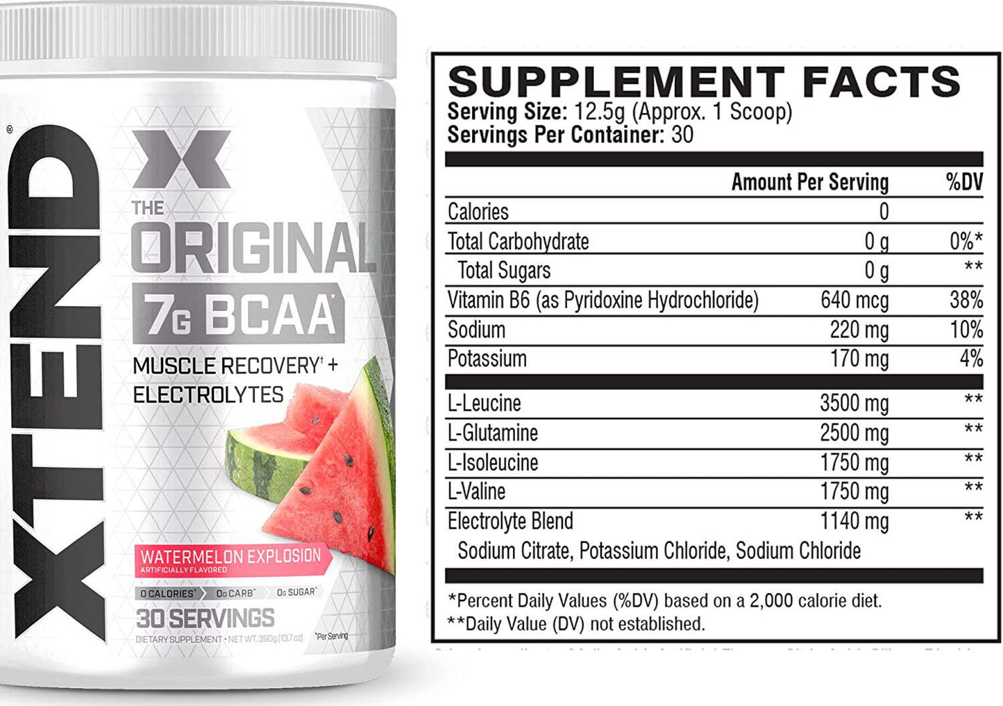 XTEND Original BCAA Powder Watermelon Explosion - Sugar Free Post Workout Muscle Recovery Drink with Amino Acids - 7g BCAAs for Men and Women - 30 Servings