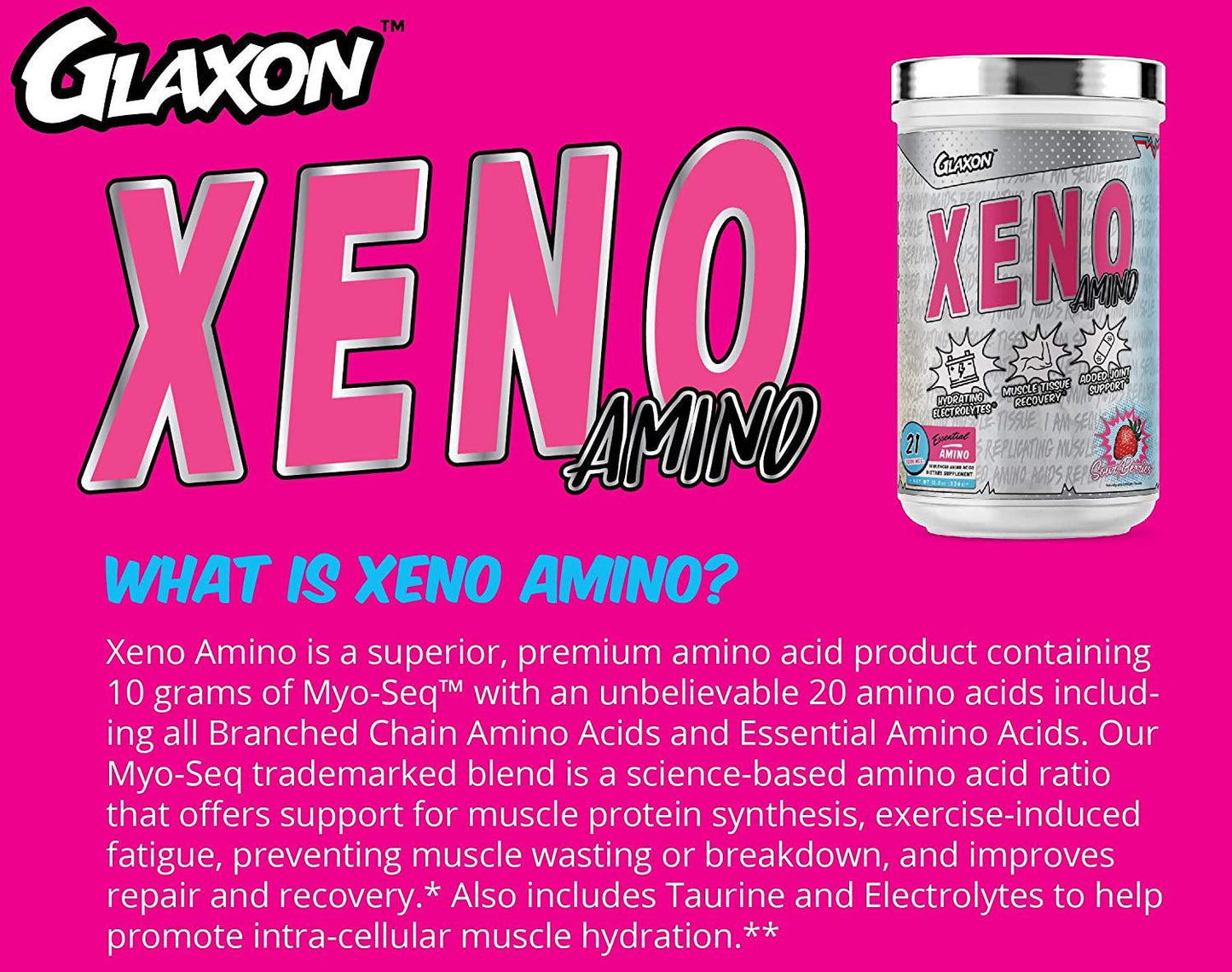 Xeno Amino by Glaxon Essential Sequenced Amino Acids – BCAA and EAA – Muscle Recovery and Joint Support for Men and Women – Great Taste (Peachy)