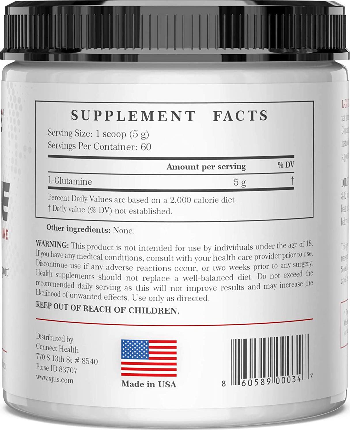 Xjus Micronized L-Glutamine, Maintain Muscle Mass, Supplements Natural Glutamine, GMO Free, Kosher, No Filler Ingredients, 60 Servings