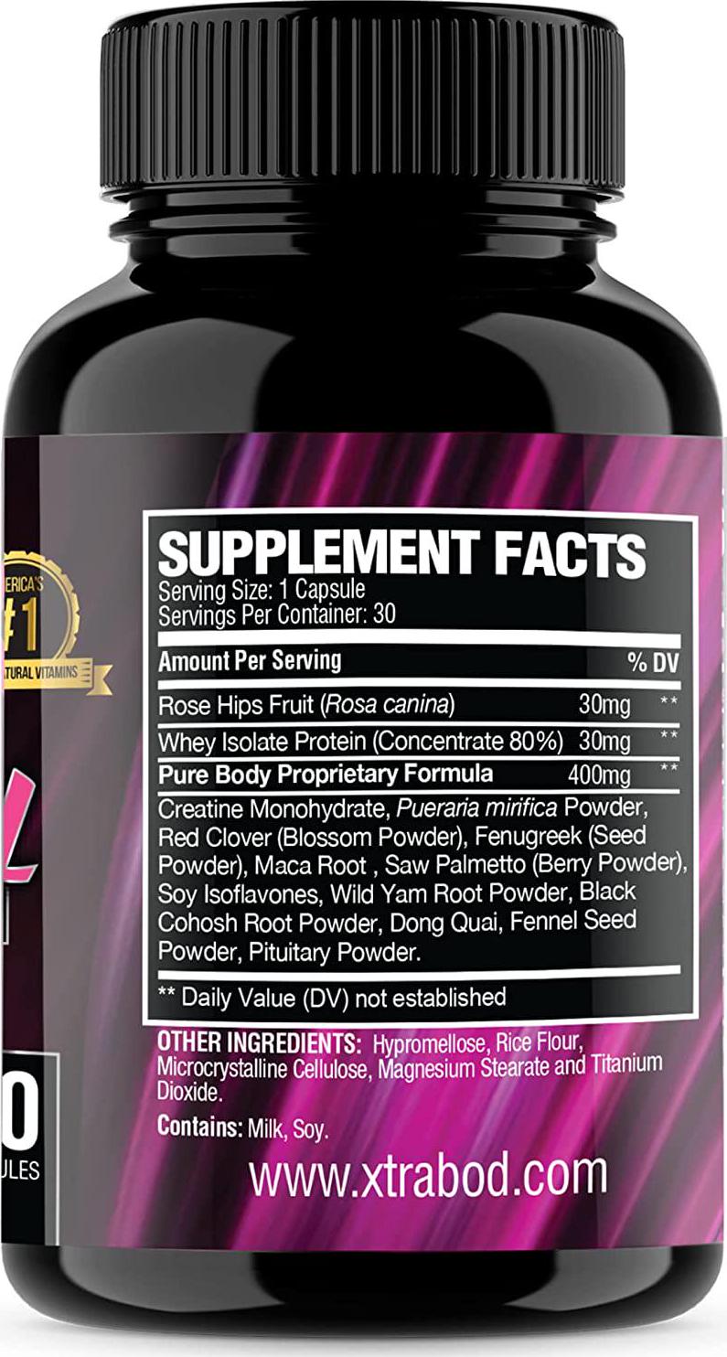 XtraBody Butt Enhancement and Breast Enlargement Supplement - Estrogen Enhancer - Increases Natural Curves, Reduces Menstrual Symptoms and Provides an Extra Boost of Energy (1 Bottle - 30 Capsules)