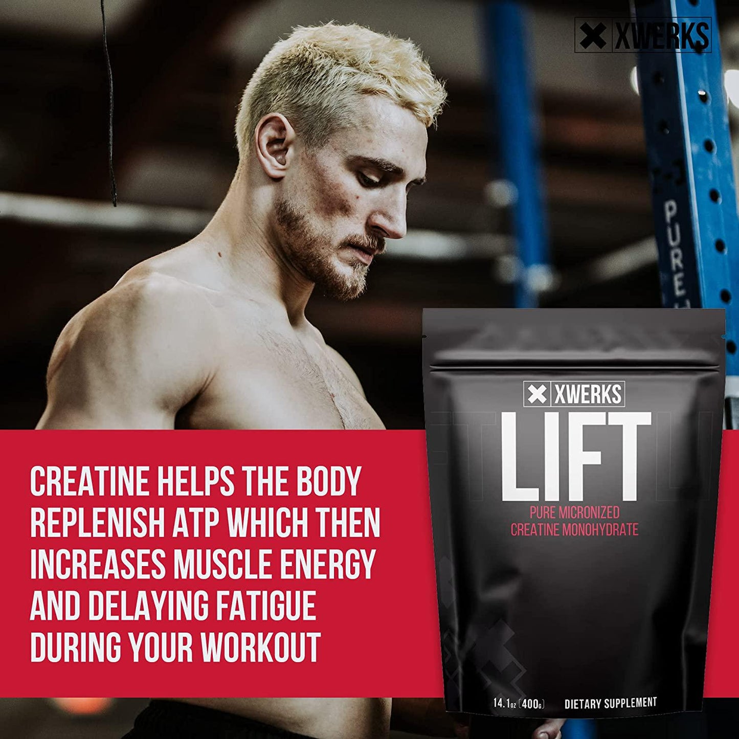 Xwerks Lift Pure Creatine Monohydrate Powder - 80 Servings - Raw 100% Natural 5000mg Formula Micronized Creatine - Highly Soluble Supplements for Power Strength Muscle Growth and Repair - Unflavored