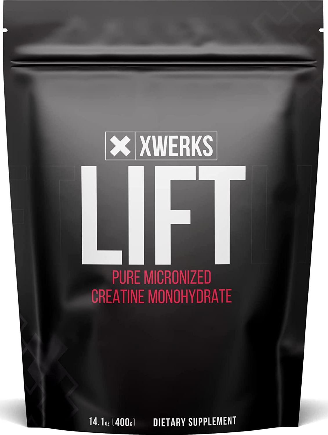 Xwerks Lift Pure Creatine Monohydrate Powder - 80 Servings - Raw 100% Natural 5000mg Formula Micronized Creatine - Highly Soluble Supplements for Power Strength Muscle Growth and Repair - Unflavored