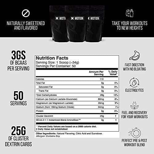 Xwerks Motion BCAA Powder with Cluster Dextrin and Electrolytes - Amino Acids for Hydration + Recovery - Natural Intra and Post Workout Drink for Fast Muscle Recovery - Serving 50 (Raspberry Lemonade)