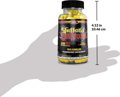 Yellow Demons EPH 150 Anabolic Science Labs (ASL) 100 Capsules Combined with Prime Purchase Keyring Pill Container. 100 Capsules of Yellow Demons by ASL