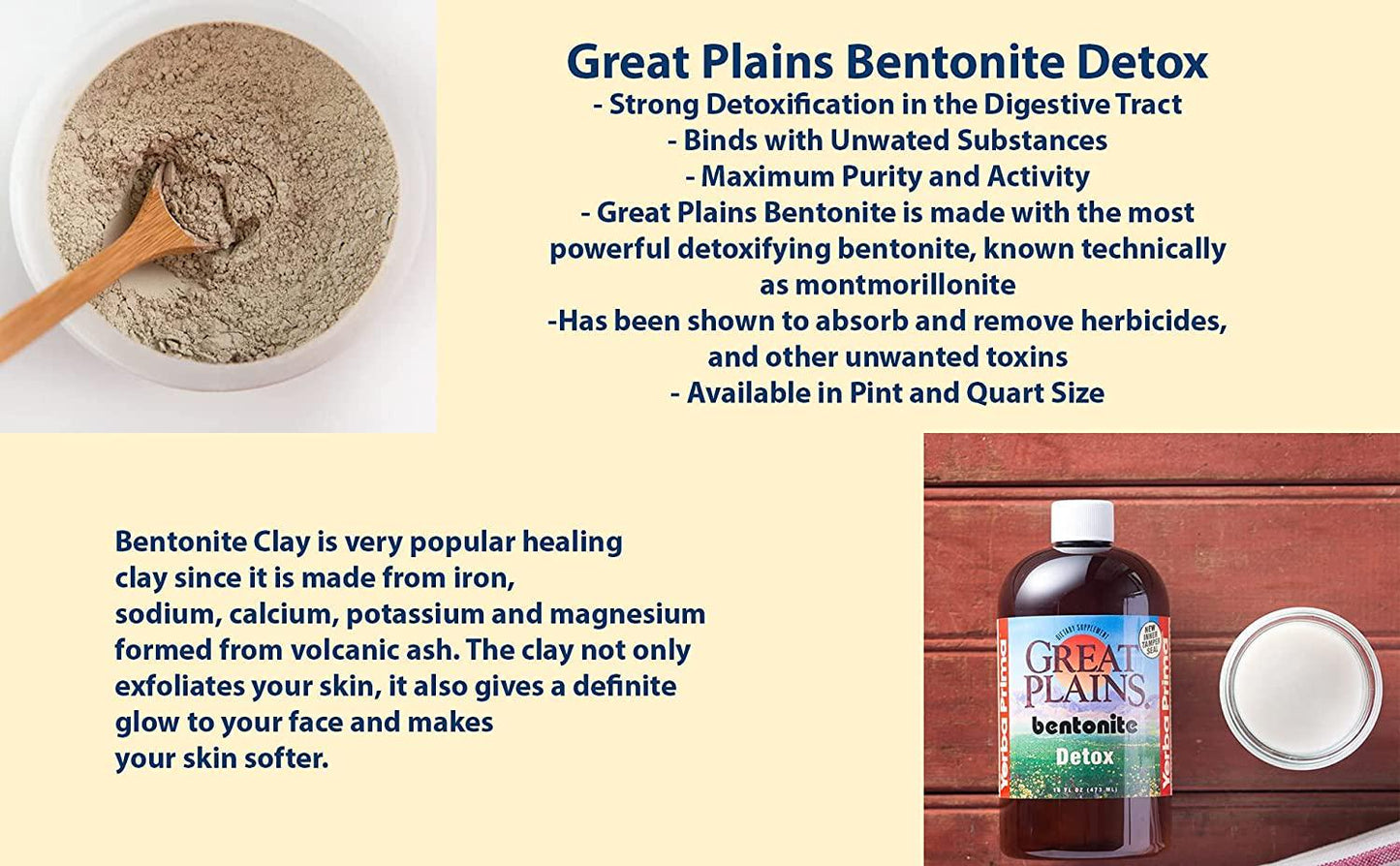 Yerba Prima Bentonite, Detox Pint, 16 Ounce - Liquid Clay Supplement - Food Grade - Natural Internal Cleanse