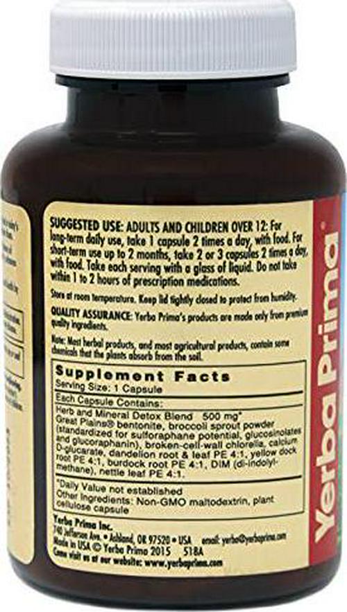 Yerba Prima Bentonite Clay Plus Herbal Detox - 60 Veggie Capsules - Natural Cleansing Supplement