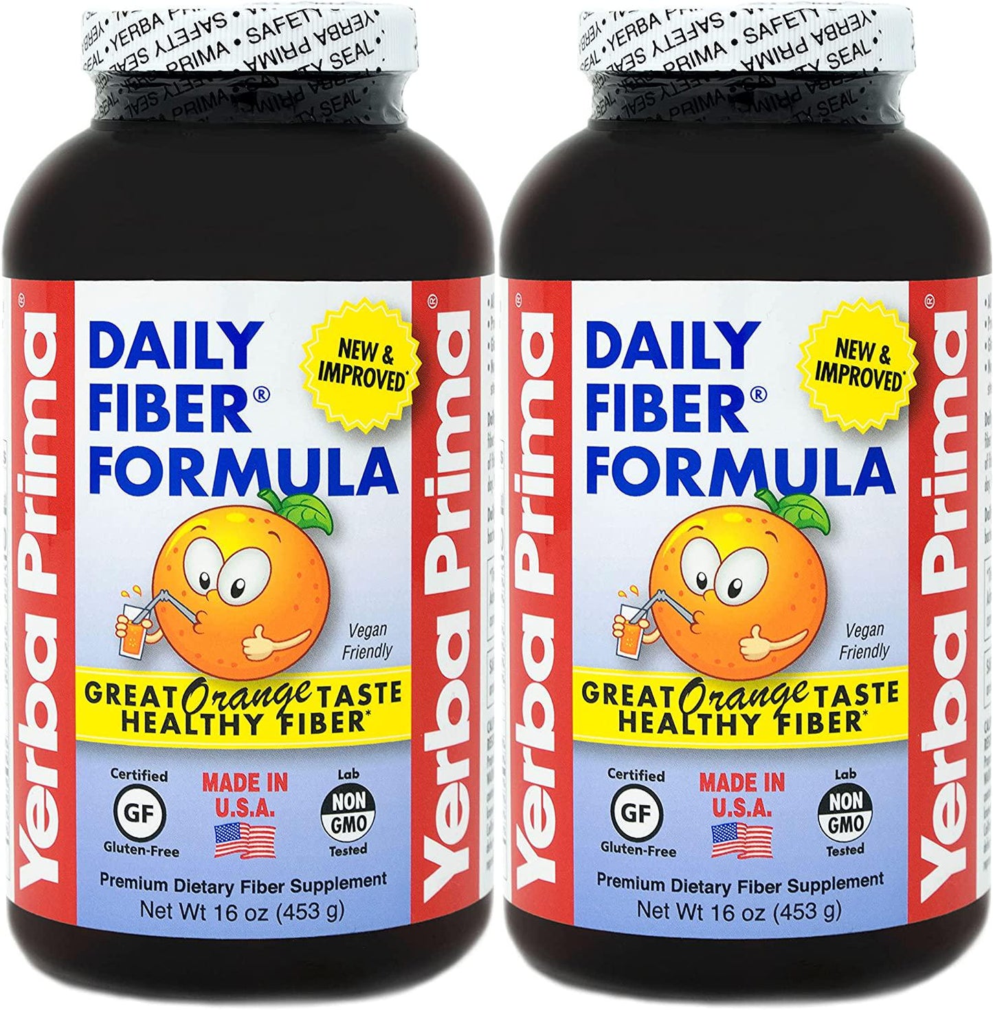 Yerba Prima Daily Fiber Formula 16 oz (Pack of 2) - Premium Dietary Fiber Supplement, Non-GMO, Gluten Free, Made in The USA, Orange Flavor