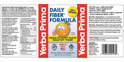 Yerba Prima Daily Fiber Formula 16 oz (Pack of 2) - Premium Dietary Fiber Supplement, Non-GMO, Gluten Free, Made in The USA, Orange Flavor