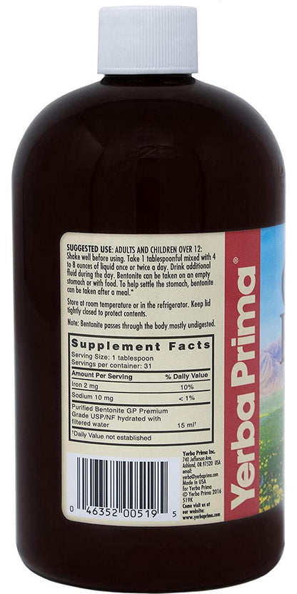 Yerba Prima Great Plains Bentonite Clay - 16 oz (Pack of 3) - Natural Internal Liquid Clay Cleansing Supplement