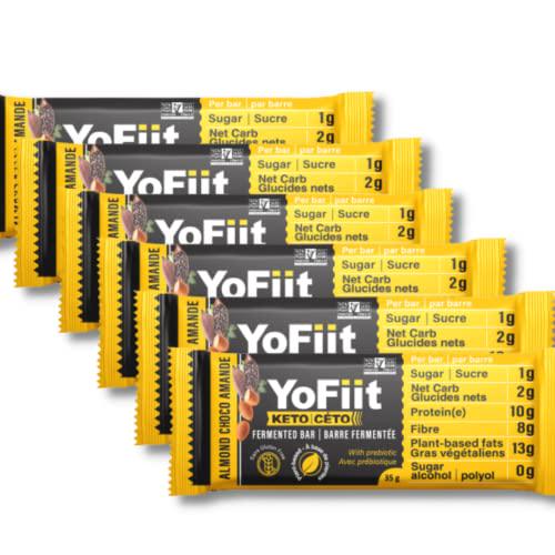 YoFiit Keto Bars Variety Pack Low Carb Diet 2g Net Carbs Gluten and Dairy Free Snacks Made with Plant Based Protein | Strawberry Vanilla and Almond Choco (6 Bars)