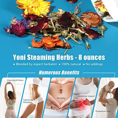 Yoni Steam Kit - Wire Controlled Yoni Steam Seat, 8 oz Herbs and Gown - Larger Pot, V Steam Seat Kit Steamer, Feminine Care Vaginial Steaming Seat Kit Cleansing, Detox, Tightening, Fertility, Menstrual and Postpartum Care