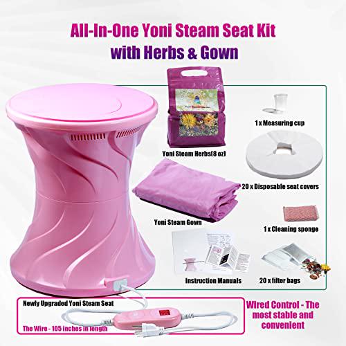 Yoni Steam Kit - Wire Controlled Yoni Steam Seat, 8 oz Herbs and Gown - Larger Pot, V Steam Seat Kit Steamer, Feminine Care Vaginial Steaming Seat Kit Cleansing, Detox, Tightening, Fertility, Menstrual and Postpartum Care