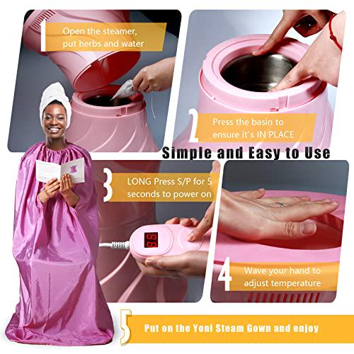 Yoni Steam Kit - Wire Controlled Yoni Steam Seat, 8 oz Herbs and Gown - Larger Pot, V Steam Seat Kit Steamer, Feminine Care Vaginial Steaming Seat Kit Cleansing, Detox, Tightening, Fertility, Menstrual and Postpartum Care