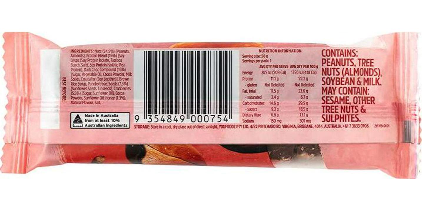 Youfoodz Dark Choc Cranberry Protein Bar