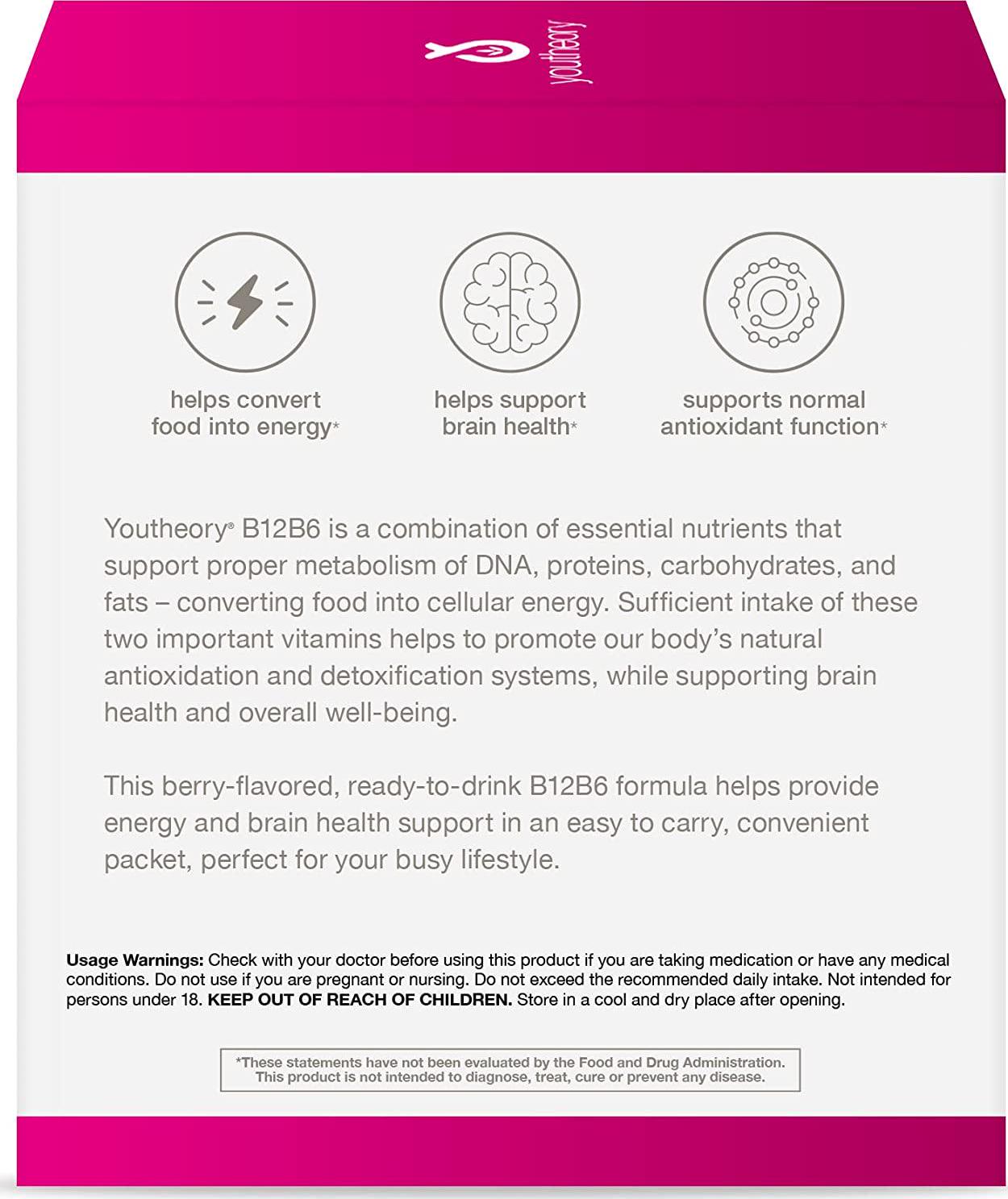 Youtheory B12B6 Liquid Rasberry Flavor, 12 Single Serving Packets