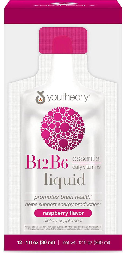 Youtheory B12B6 Liquid Rasberry Flavor, 12 Single Serving Packets