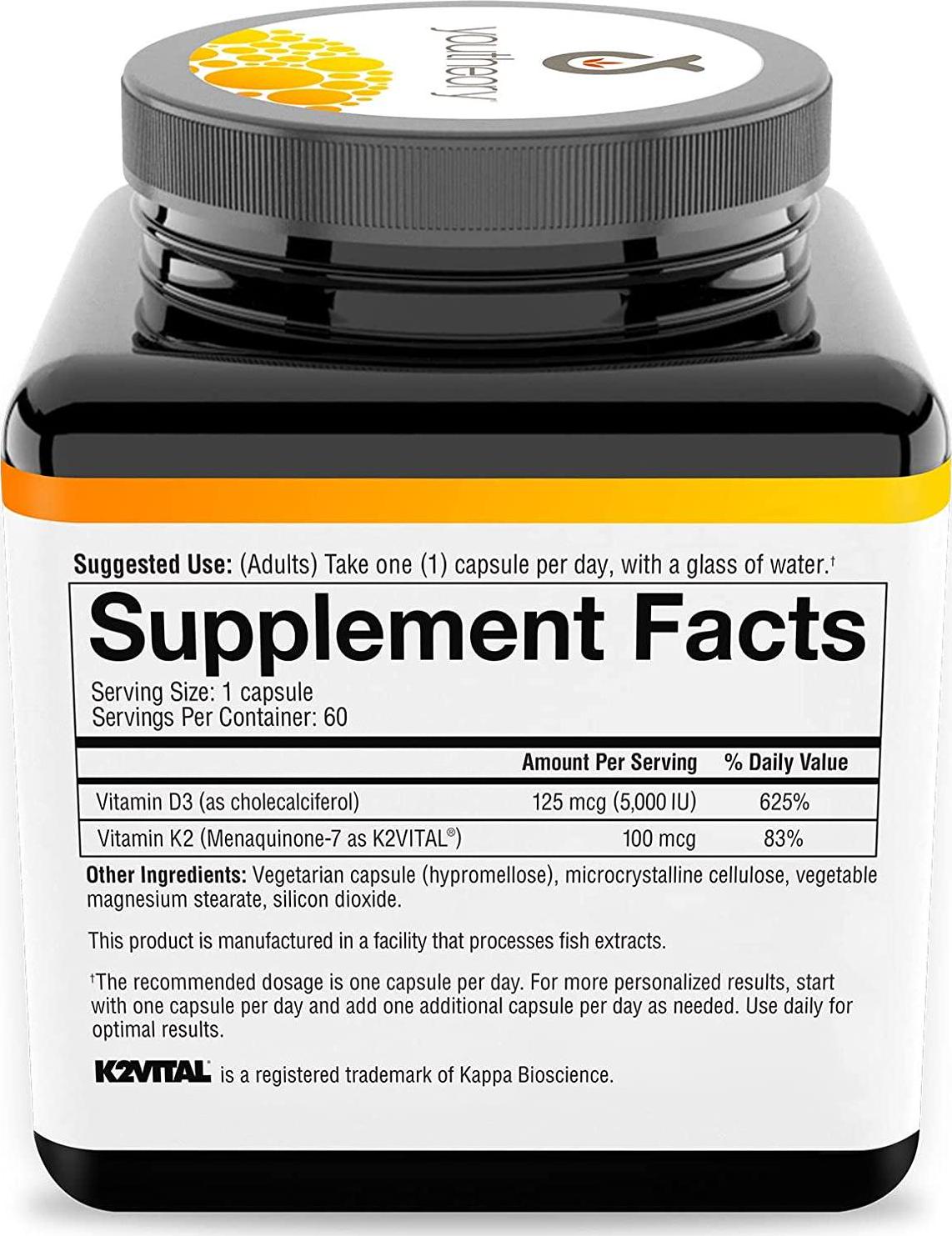 Youtheory K2D3 Daily Vitamins, Vegetarian Capsules, 60 ct