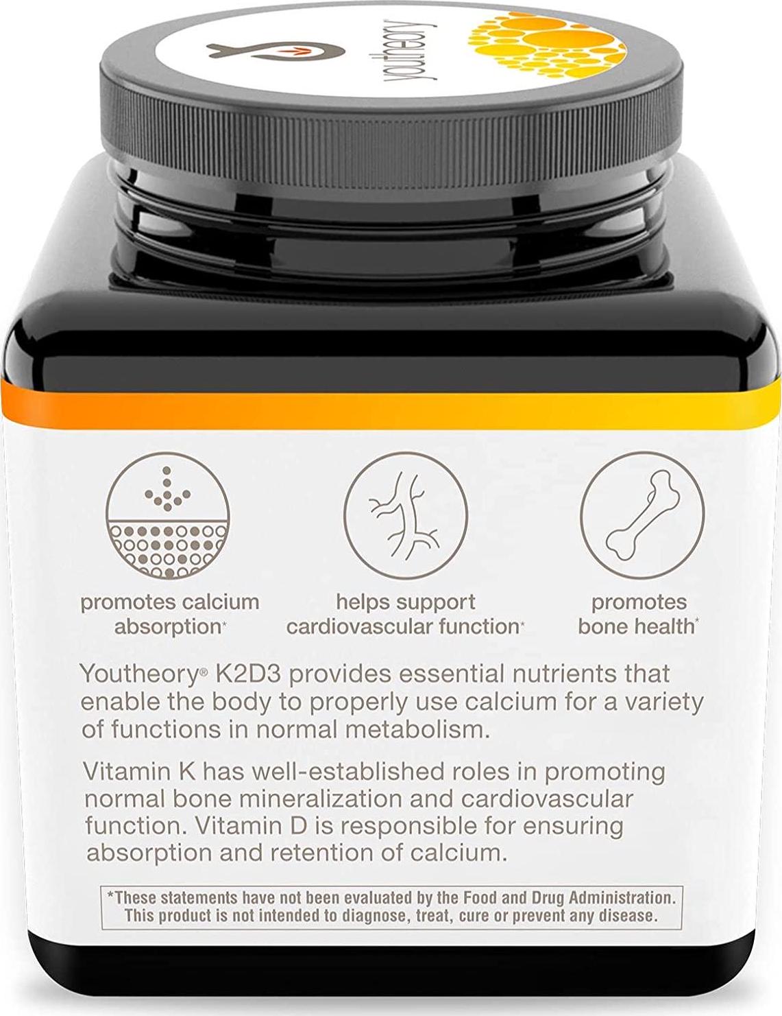 Youtheory K2D3 Daily Vitamins, Vegetarian Capsules, 60 ct