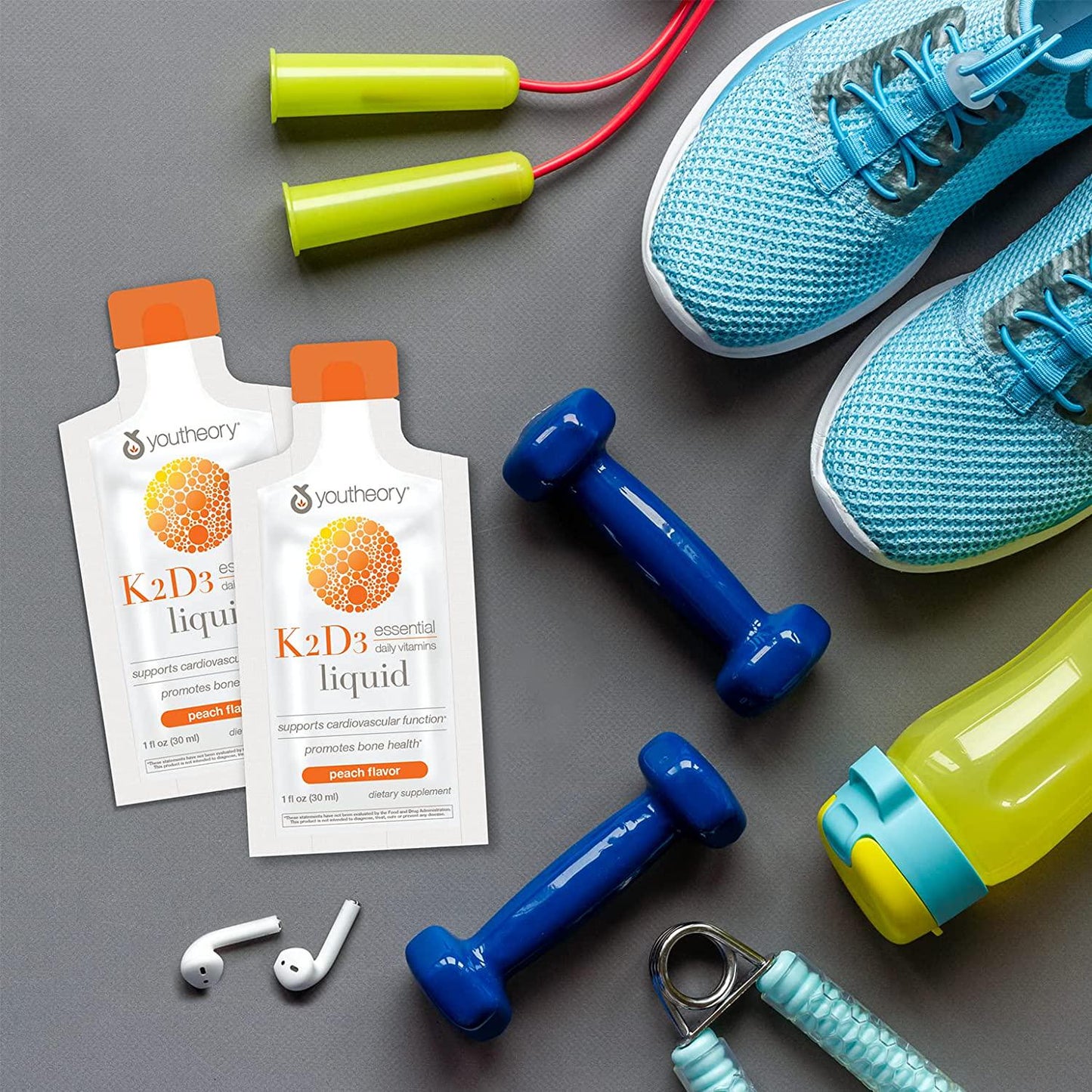 Youtheory K2D3 Liquid Peach Flavor, 12 Single Serving Packets