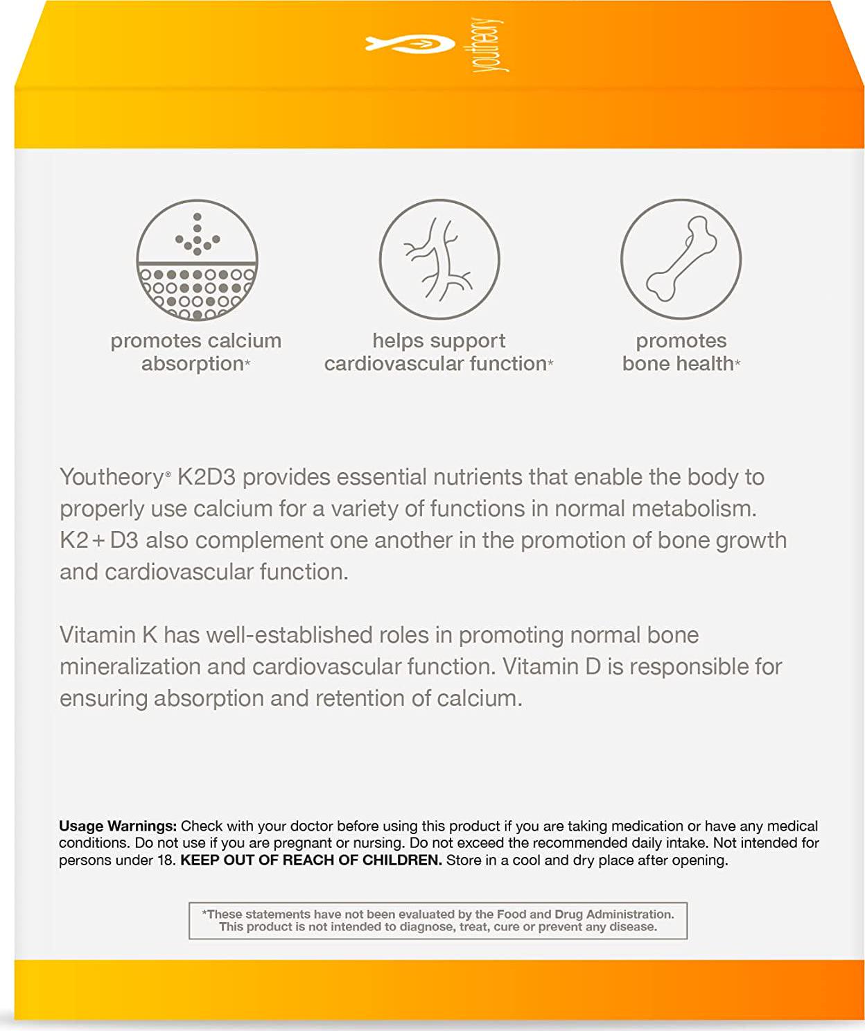 Youtheory K2D3 Liquid Peach Flavor, 12 Single Serving Packets