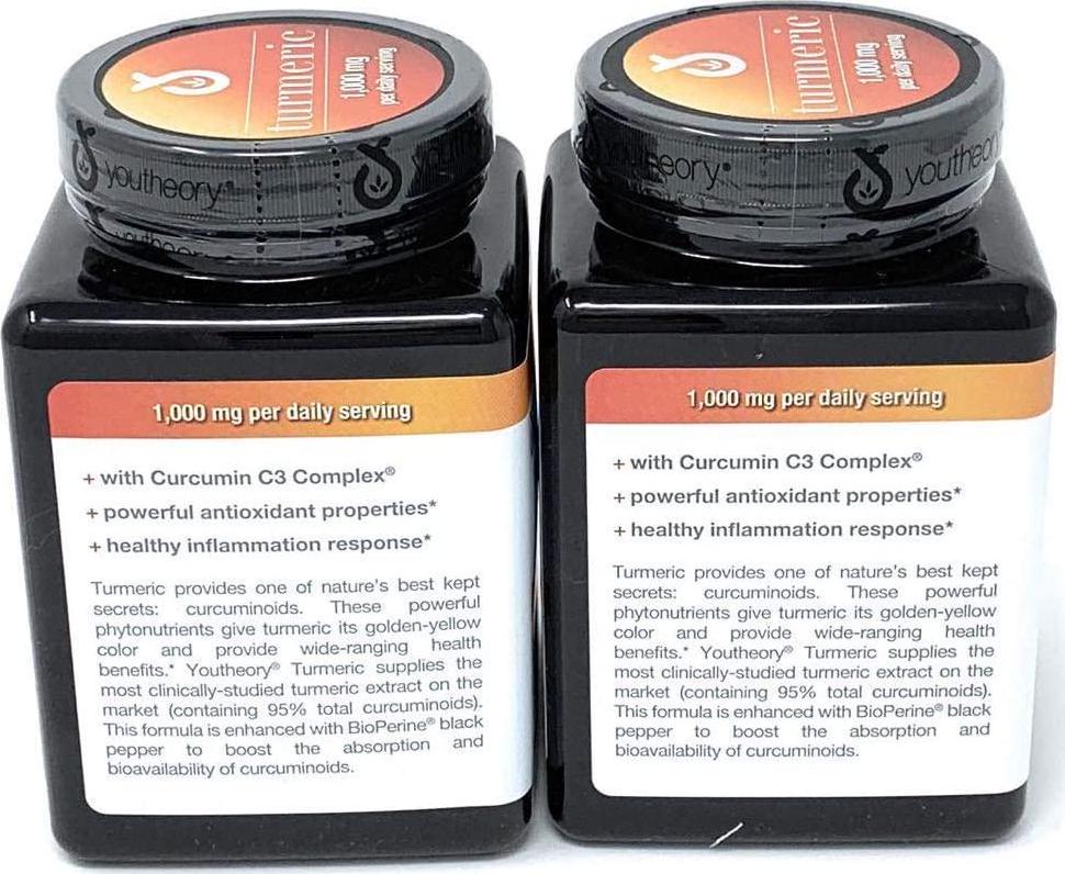 Youtheory Turmeric Extra Strength Formula Capsules 1,000 mg per Daily, 180 Count (Pack of 2) vi&ckA