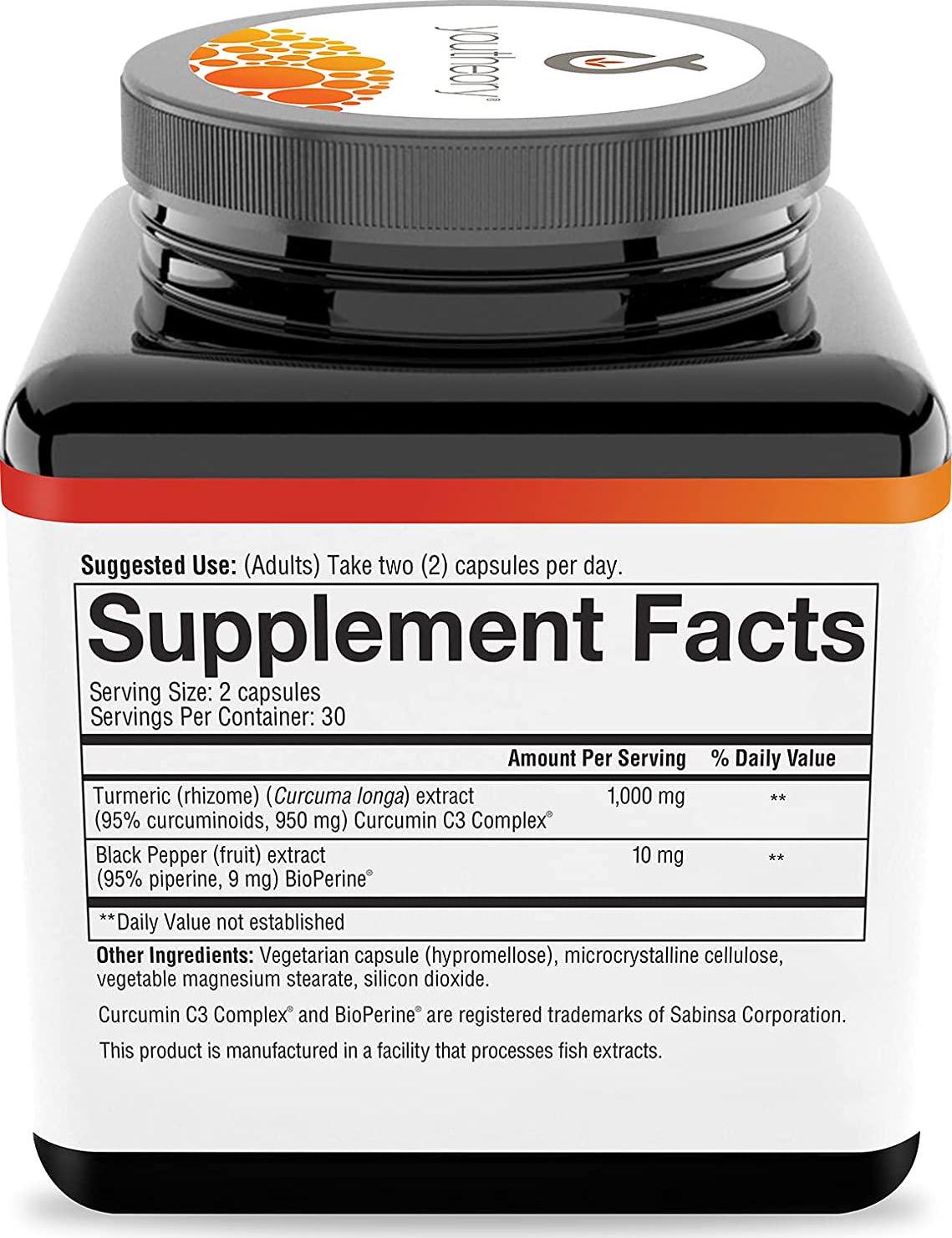 Youtheory Turmeric Extra Strength with Black Pepper (BioPerine) 60 Count (1 Bottle)