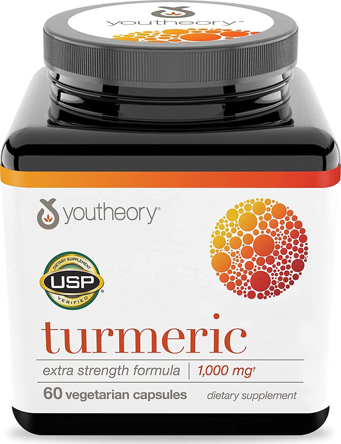 Youtheory Turmeric Extra Strength with Black Pepper (BioPerine) 60 Count (1 Bottle)