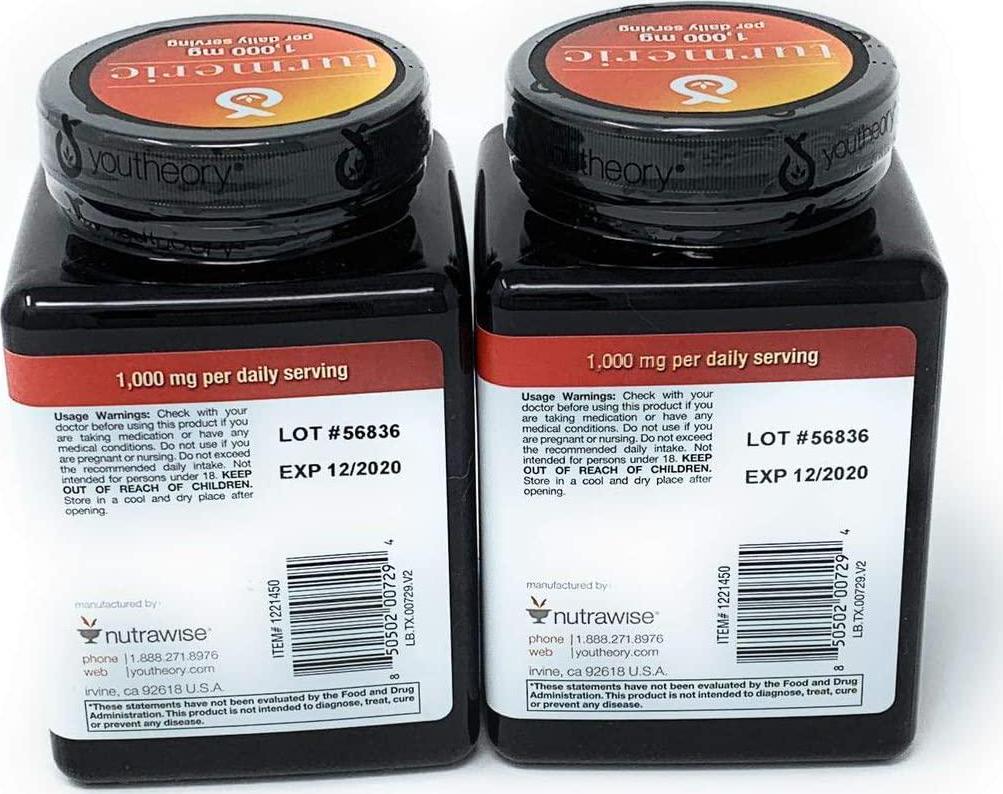 Youtheory Turmeric Extra Strength Formula Capsules 1,000 mg per Daily, 180 Count (Pack of 2) vi&ckA