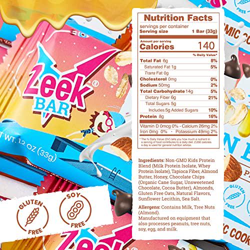 ZEEK BAR - Kids Protein Bars - 50% Less Sugar, 8g Protein - All Natural, Non-GMO, Gluten Free - Cosmic Cookie Dough, 12 Count