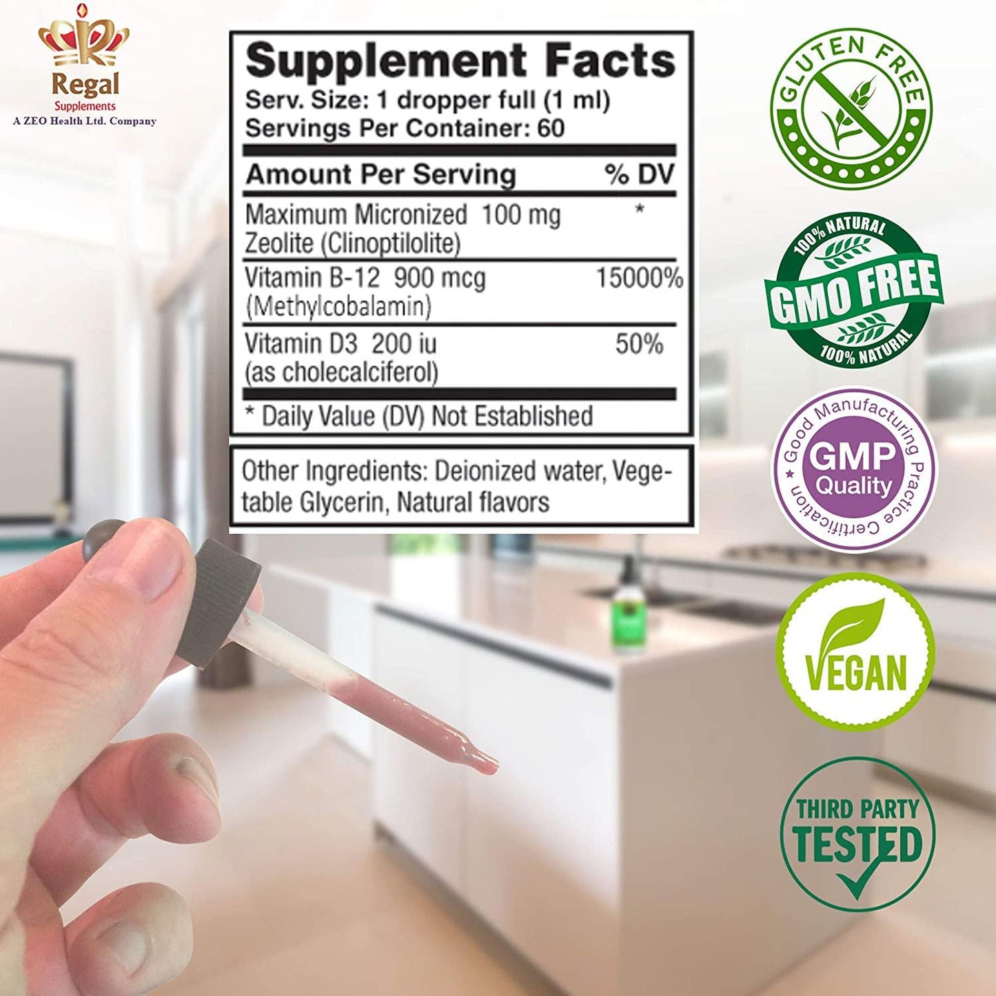 ZETOX | Easy to Take Liquid Zeolite Suspension with B-12 and D3 | Natural Energy and Immune System Booster that Supports Daily Detox and Optimal pH | Max Absorption Alkaline Drops (60 Servings)