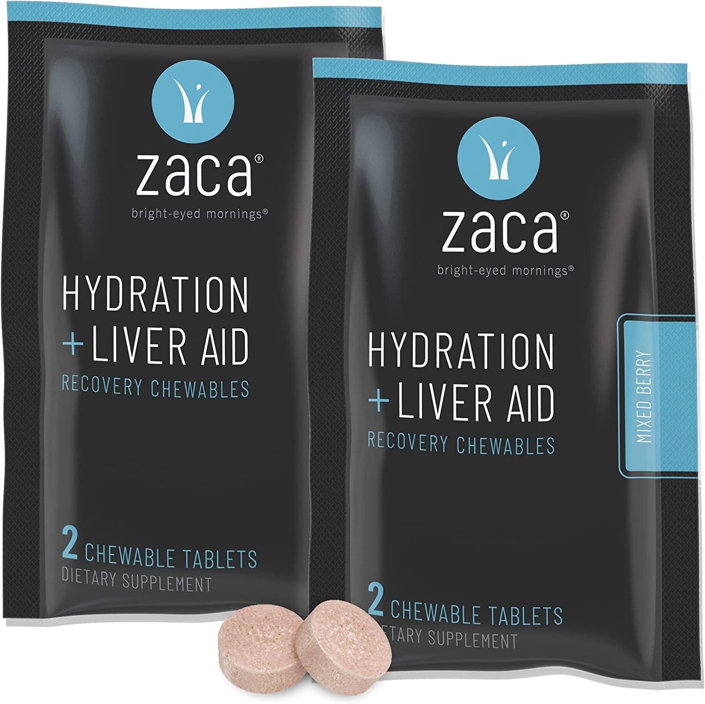 Zaca Recovery Chewable Supplement | Remedy for Hangovers, Exercise, Travel and Altitude | Vegan and Gluten Free | Mixed Berry, 2 Packs = 4 Tablets
