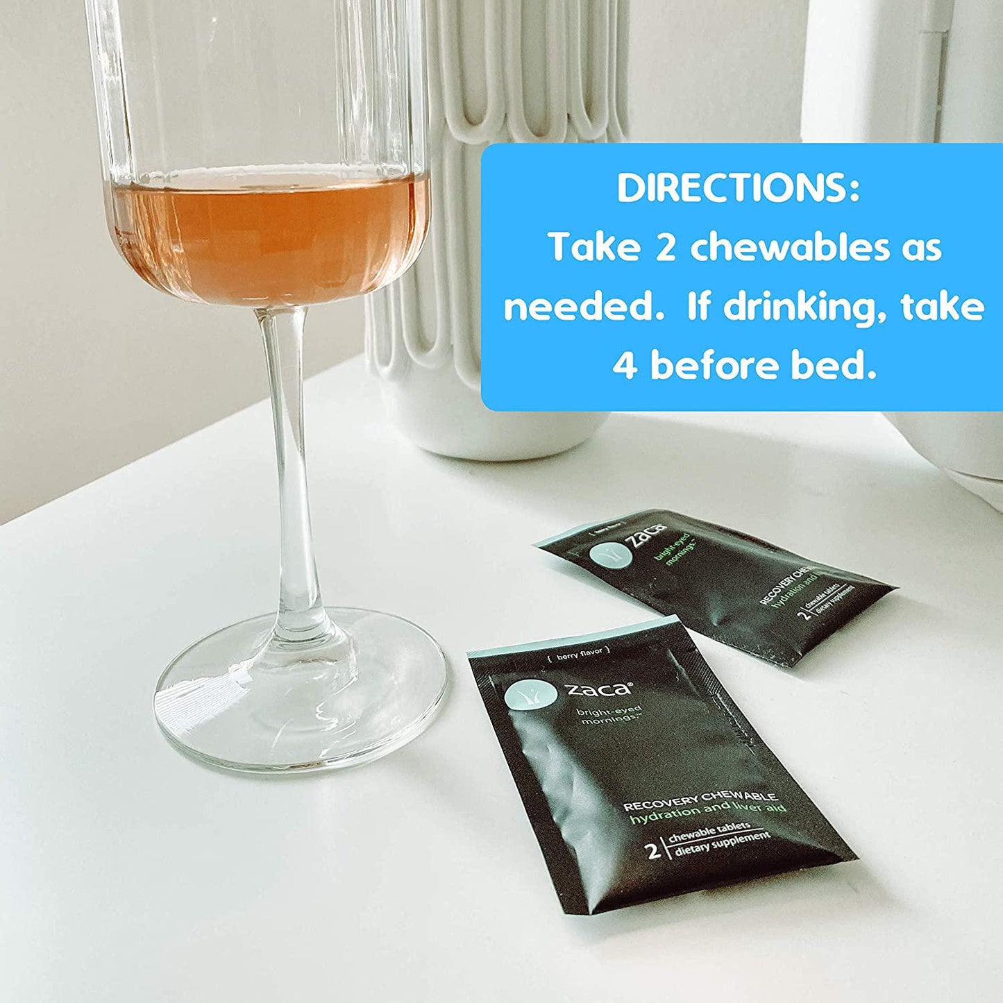 Zaca Recovery Chewable Supplement | Remedy for Hangovers, Exercise, Travel and Altitude | Vegan and Gluten Free | Mixed Berry, 2 Packs = 4 Tablets