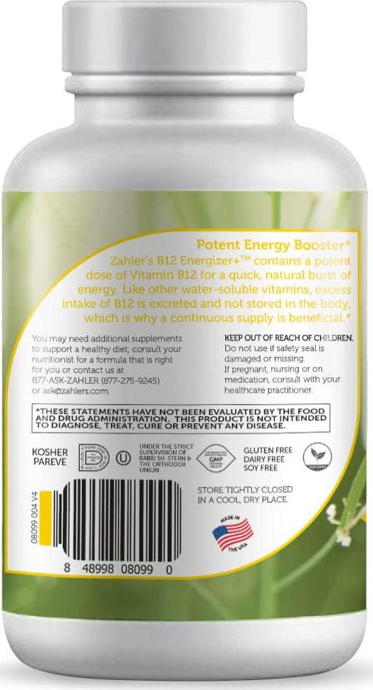 Zahler B12 Energizer, Potent Energy Booster, Vitamin B12 Methylcobalamin, Certified Kosher, 5000 MCG, 120 Natural Cherry Flavor Lozenges