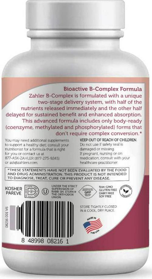 Zahler B Complex, All Natural Supplement Supporting Energy Production, 1 Pure and Potent B Complex Formula Containing all 8 Essential B Vitamins, Certified Kosher, 180 Capsules