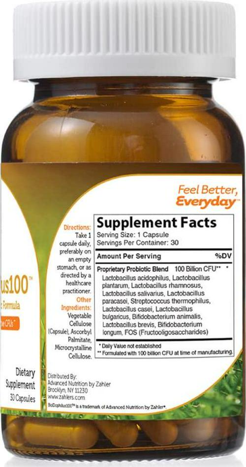 Zahler Biodophilus100, All Natural Probiotic Acidophilus Supplement, Promotes Digestive Health, 100 Billion Live Cultures And Intestinal Flora Per Serving, 30 Capsules