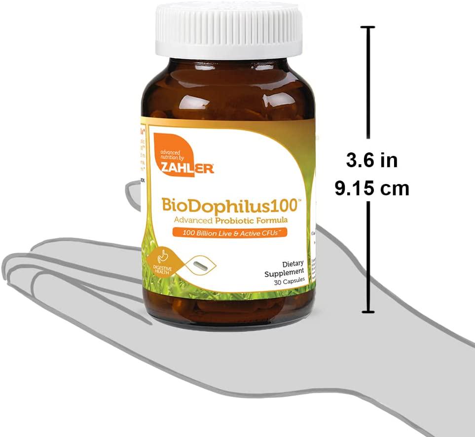 Zahler Biodophilus100, All Natural Probiotic Acidophilus Supplement, Promotes Digestive Health, 100 Billion Live Cultures And Intestinal Flora Per Serving, 30 Capsules
