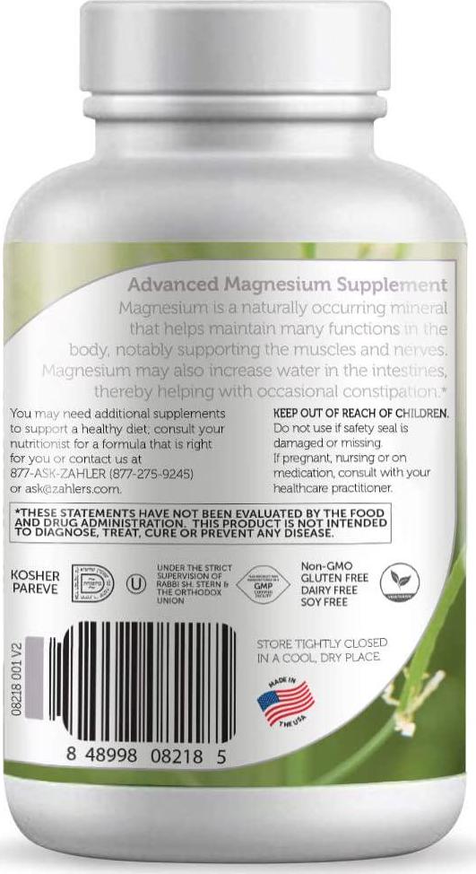 Zahler Magnesium Citrate, All Natural Supplement with Maximum Absorption, Helps Maintain Normal Muscle and Nerve Function, Certified Kosher, 200mg,(250 Count)