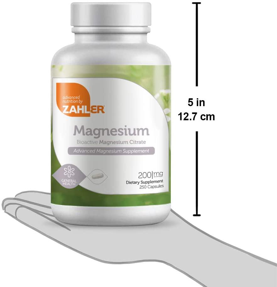 Zahler Magnesium Citrate, All Natural Supplement with Maximum Absorption, Helps Maintain Normal Muscle and Nerve Function, Certified Kosher, 200mg,(250 Count)
