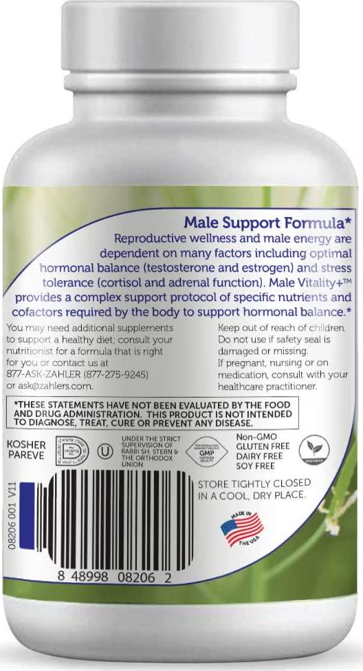 Zahler Male Vitality+, Male Fertility Supplements, Male Formula Supporting Energy and Reproductive Wellness, Certified Kosher, 120 Tablets