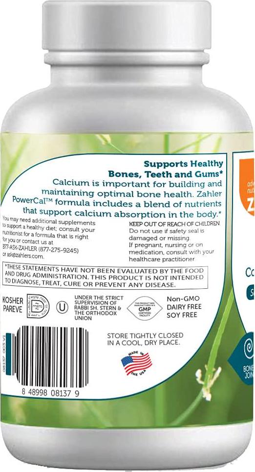 Zahler PowerCal, Calcium Supplement with Vitamin D, Promotes Healthy Bones Teeth and Gums, Certified Kosher, 180 Tablets