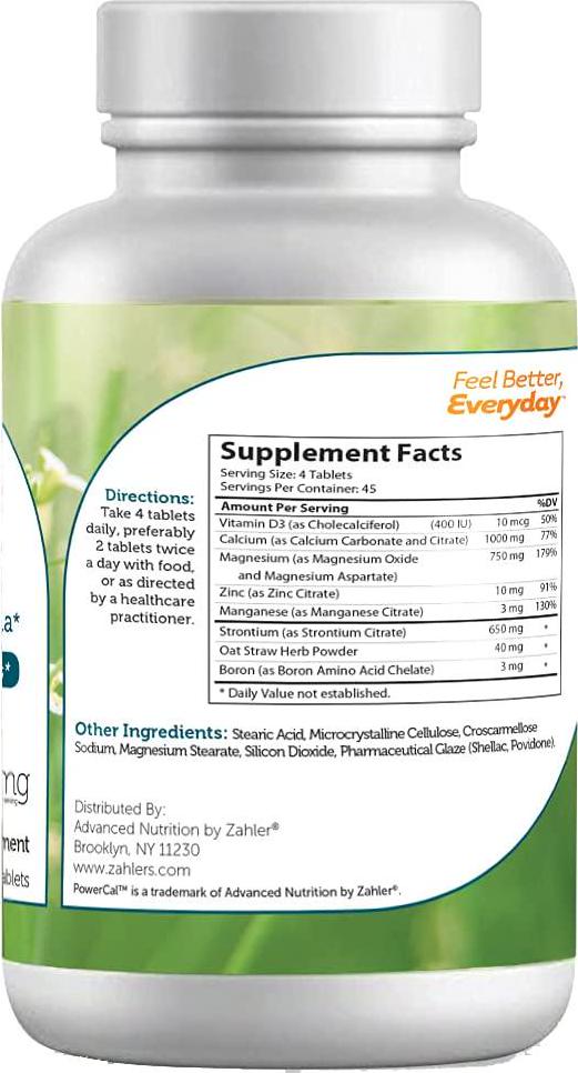 Zahler PowerCal, Calcium Supplement with Vitamin D, Promotes Healthy Bones Teeth and Gums, Certified Kosher, 180 Tablets