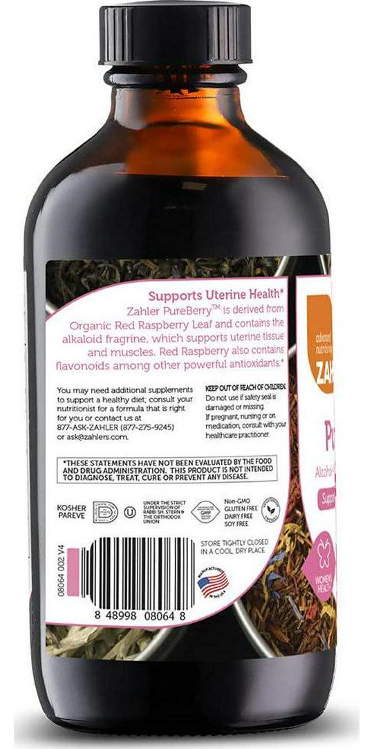 Zahler PureBerry, Liquid RED Raspberry Leaf Supplement which Strengthens Uterine Tissue and Muscles, All Natural Liquid Formula That Promotes Uterine Health, Certified Kosher, 4oz