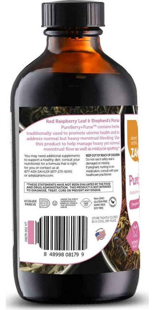 Zahler PureBerry+Purse, Liquid Raspberry Leaf and Sheperd's Purse, Strengthens Uterine Tissue, Certified Kosher, 8OZ
