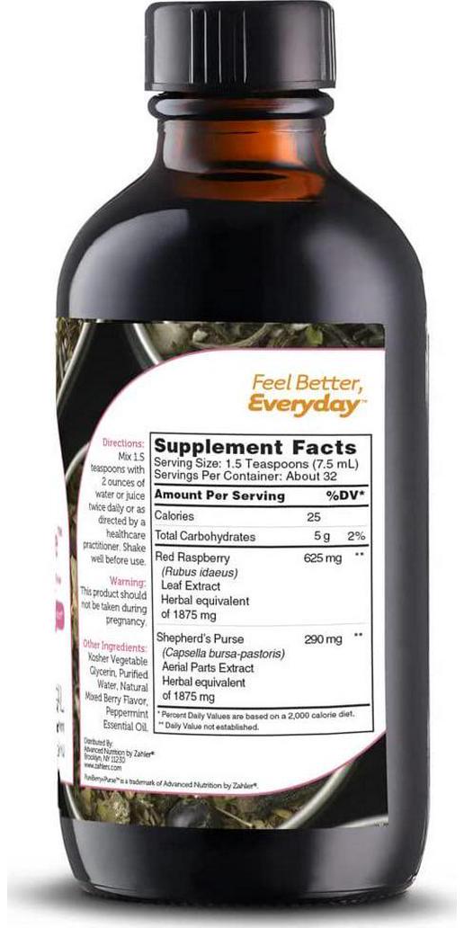 Zahler PureBerry+Purse, Liquid Raspberry Leaf and Sheperd's Purse, Strengthens Uterine Tissue, Certified Kosher, 8OZ