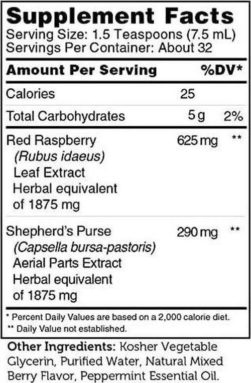 Zahler PureBerry+Purse, Liquid Raspberry Leaf and Sheperd's Purse, Strengthens Uterine Tissue, Certified Kosher, 8OZ