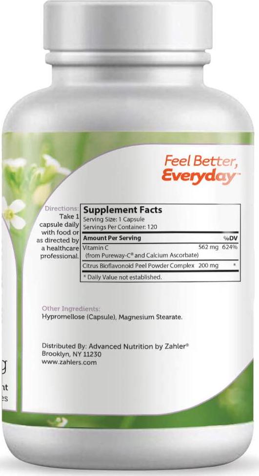 Zahler Pureway C 500mg, Advanced Vitamin C Supplement, Certified Kosher, 120 Capsules