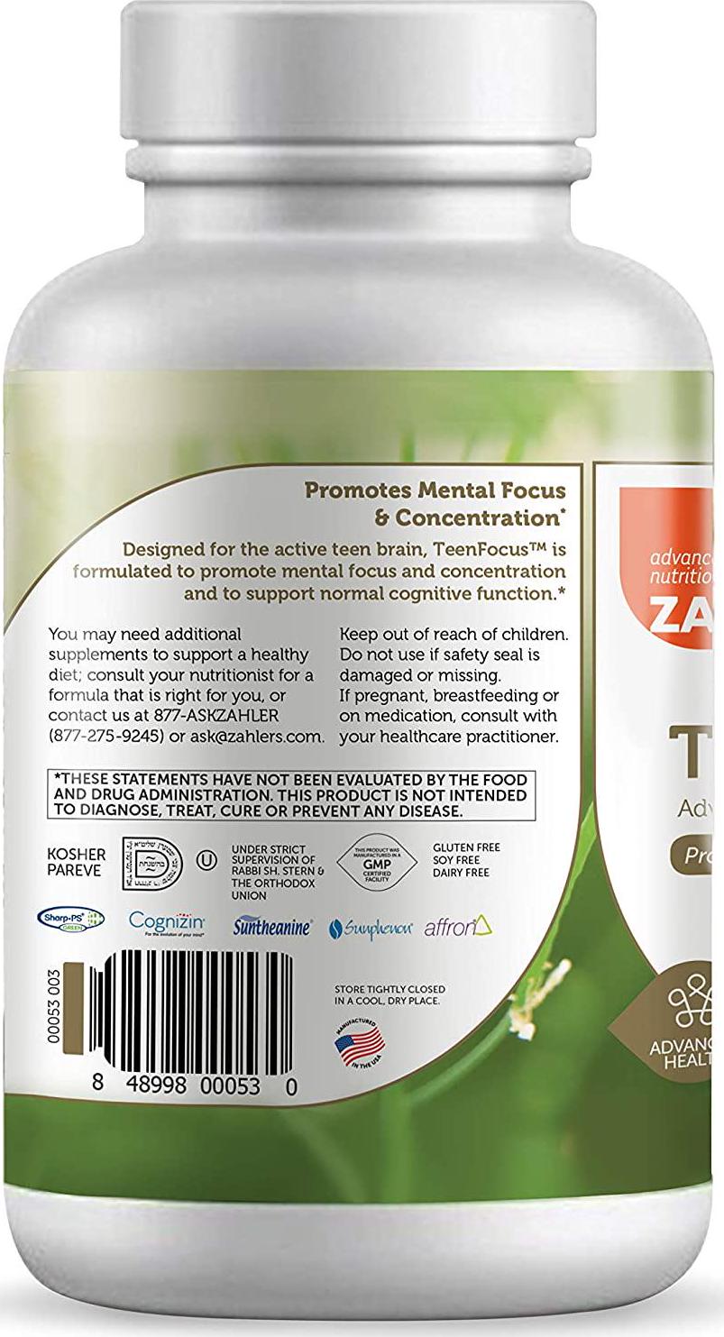 Zahler TeenFocus, Advanced Formula for Improved Focus and Concentration, Certified Kosher, 90 Capsules