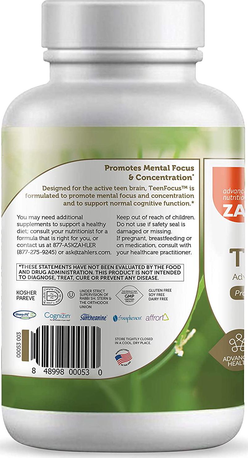 Zahler TeenFocus, Advanced Formula for Improved Focus and Concentration, Certified Kosher, 90 Capsules