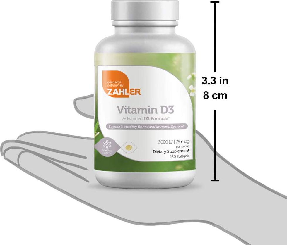 Zahler Vitamin D3 (Cholecalciferol) 3000IU, An All-Natural Supplement Supporting Bone Muscle Teeth and Immune System , #1 Best Top Quality Vitamin D3 with High Absorption, Advanced Formula Targeting Vitamin D Deficiencies, Certified Kosher, 250