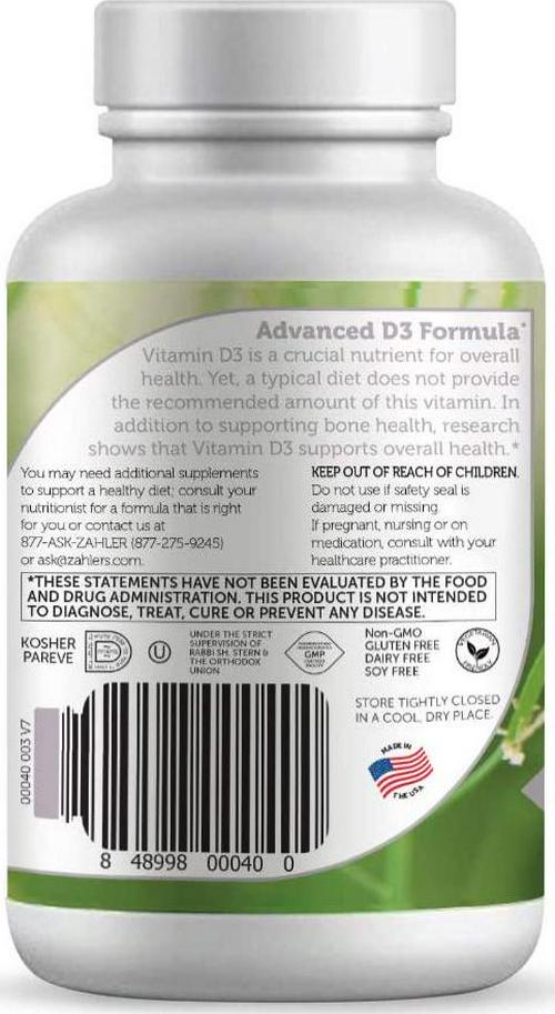 Zahler Vitamin D3 (Cholecalciferol) 3000IU, An All-Natural Supplement Supporting Bone Muscle Teeth and Immune System , #1 Best Top Quality Vitamin D3 with High Absorption, Advanced Formula Targeting Vitamin D Deficiencies, Certified Kosher, 250